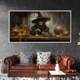 The Witch And Her Potions, Framed Canvas Print, Halloween Decor, Witch Painting, Dark Arts, Occult Decor