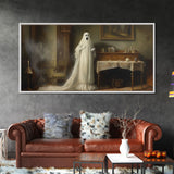 Sheet Ghost Wall Art, Framed Canvas Print, halloween decor, Halloween wall art,  ghost print, dark academia, victorian oil painting