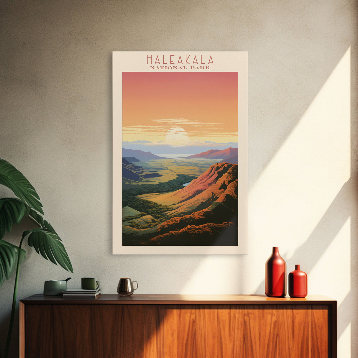 Haleakala National Park Hawaii Travel Art, National Park Print, Minimalist Travel Art, Midcentury Modern Style Landscape Painting