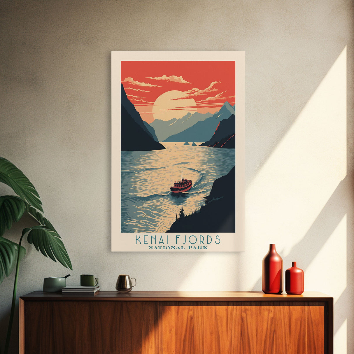 Kenai Fjords National Park Alaska Travel Art, National Park Print, Minimalist Travel Art, Midcentury Modern Style Landscape Painting