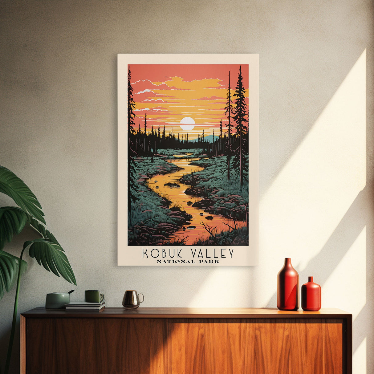 Kobuk Valley National Park Alaska Travel Art, National Park Print, Minimalist Travel Art, Midcentury Modern Style Landscape Painting