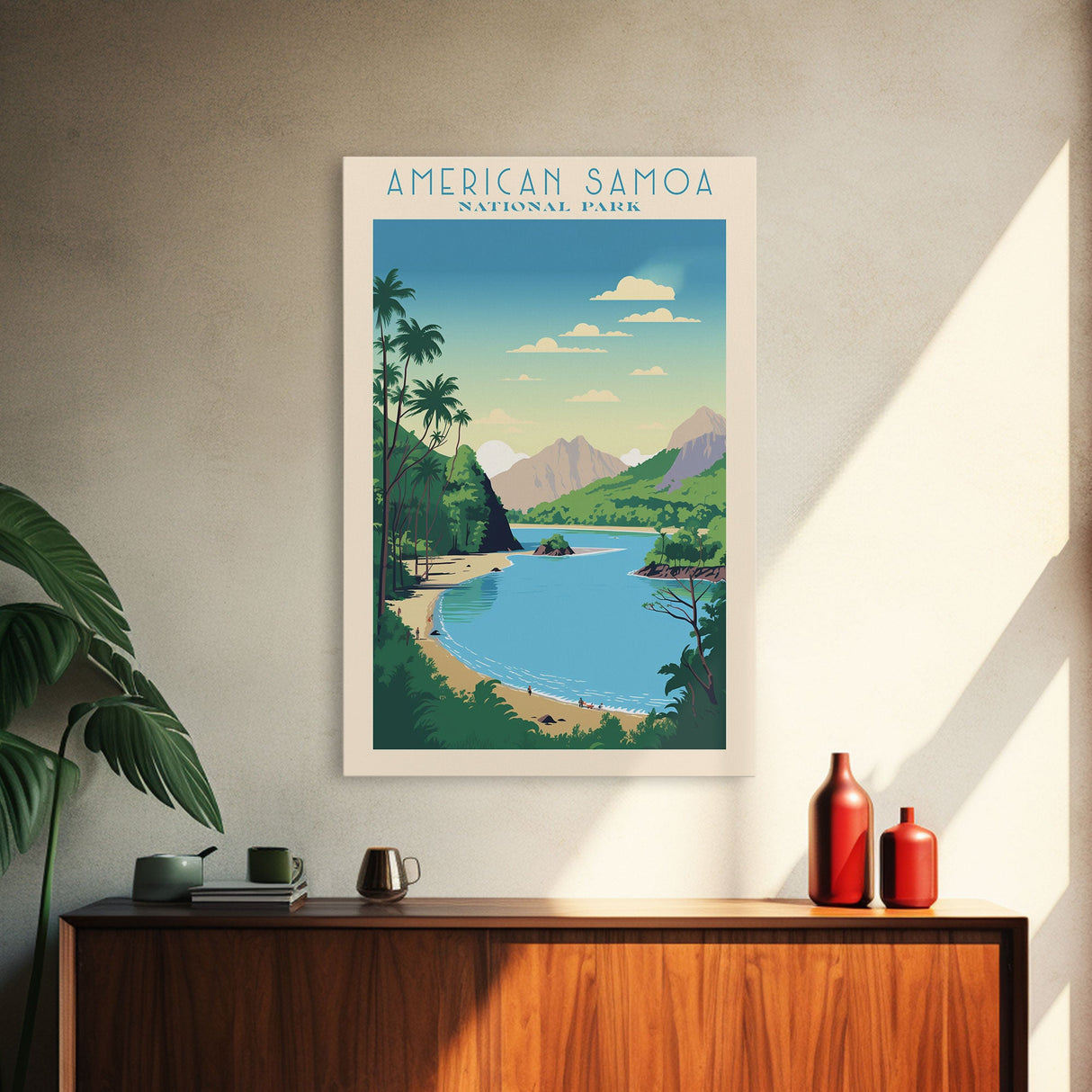 American Samoa National Park Vatia Travel Art, National Park Print, Minimalist Travel Art, Midcentury Modern Style Landscape Painting