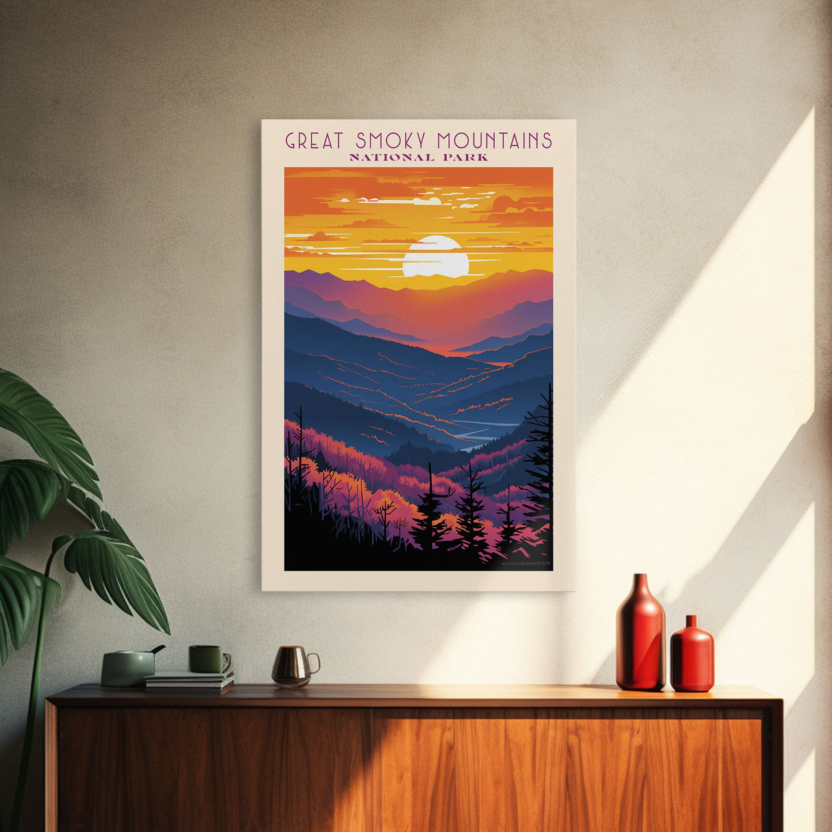 Great Smoky Mountains National Park Travel Art, National Park Print, Minimalist Travel Art, Midcentury Modern Style Landscape Painting