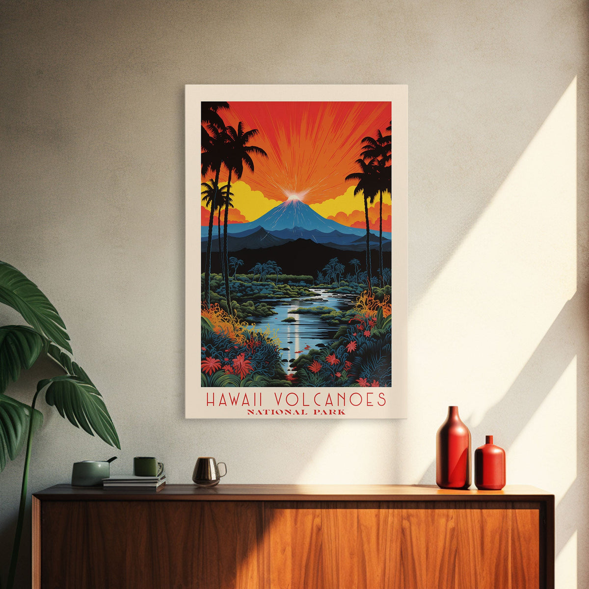 Hawaii Volcanoes National Park Travel Poster Art, Canvas Print Wall Art, Hawaii Travel Art, Midcentury Modern Travel Decor, Wall Art