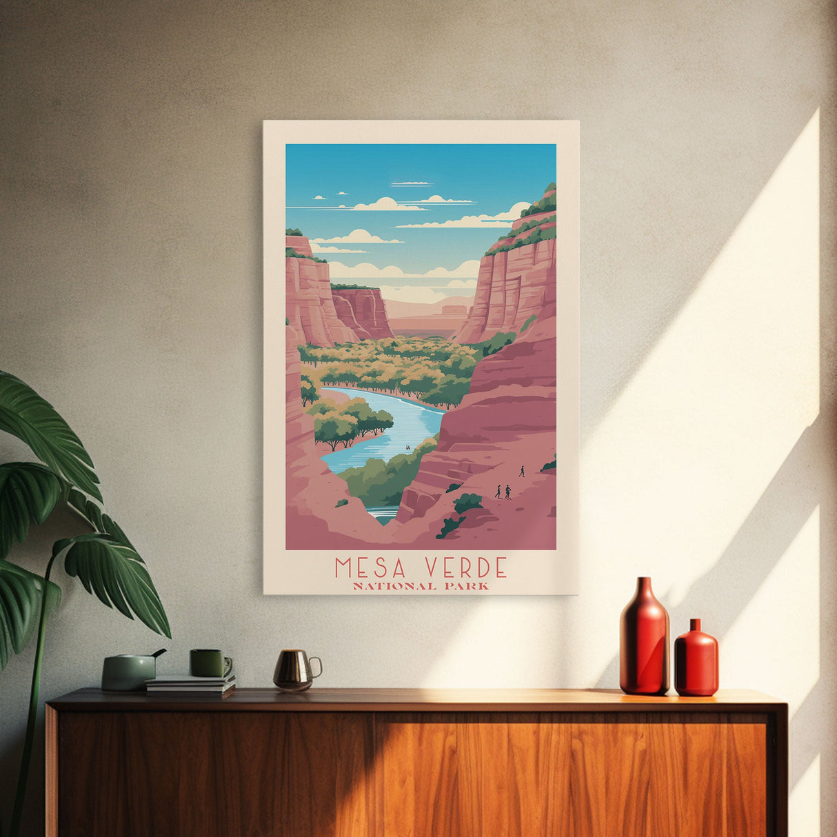 Mesa Verde National Park Colorado Travel Art, National Park Print, Minimalist Travel Art, Midcentury Modern Style Landscape Painting