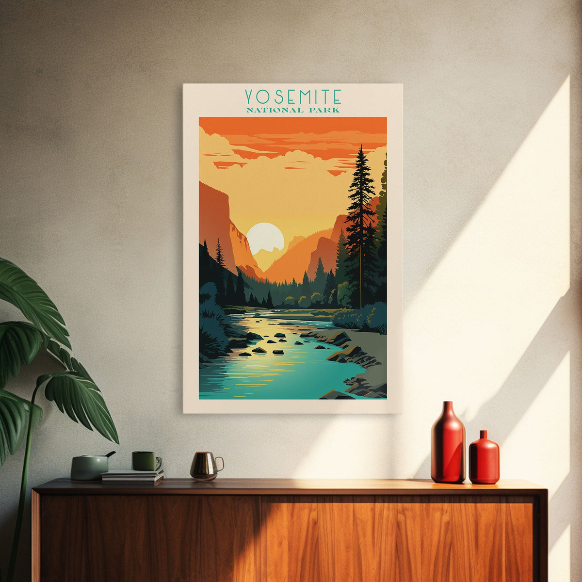 Yosemite National Park,  California Travel Art, National Park Print, Minimalist Travel Art, Midcentury Modern Retro Style Landscape