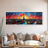 Jigsaw Abstract Paris France Panoramic Framed Canvas Print, Van Gogh Inspired Original Painting, Colorful Wall Art
