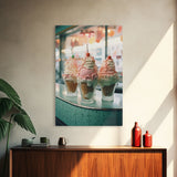 A Strawberry Sunday Kitchen Decor, Ice Cream Art, Framed Canvas Print, Ice Cream Parlor Decor, Icecream Shop Wall Art, MCM Style Decor