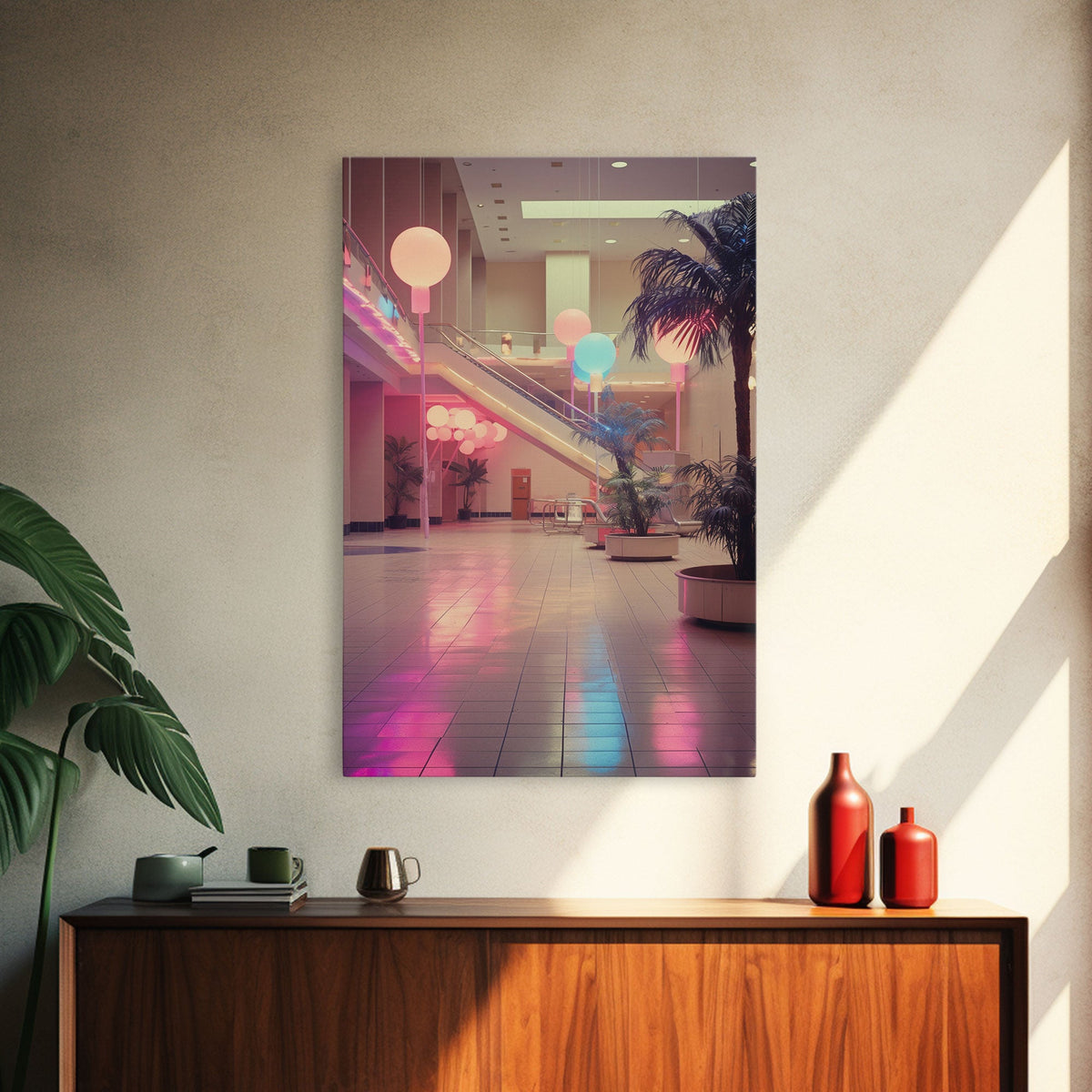Photo Of A 1980s Mall, Framed Canvas Print, Liminal Spaces, Vaporwave Aesthetic Wall Art, Game Room Decor