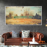 An Abandoned Tennis Court - Old Found Footage Photography - Framed Canvas Print - Urban Decay - Vaporwave Wall Art