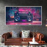 Vaporwave Boombox Wall Art, Framed Canvas Print, 1980s Inspired Home Decor, Retro Art, 80s Decor
