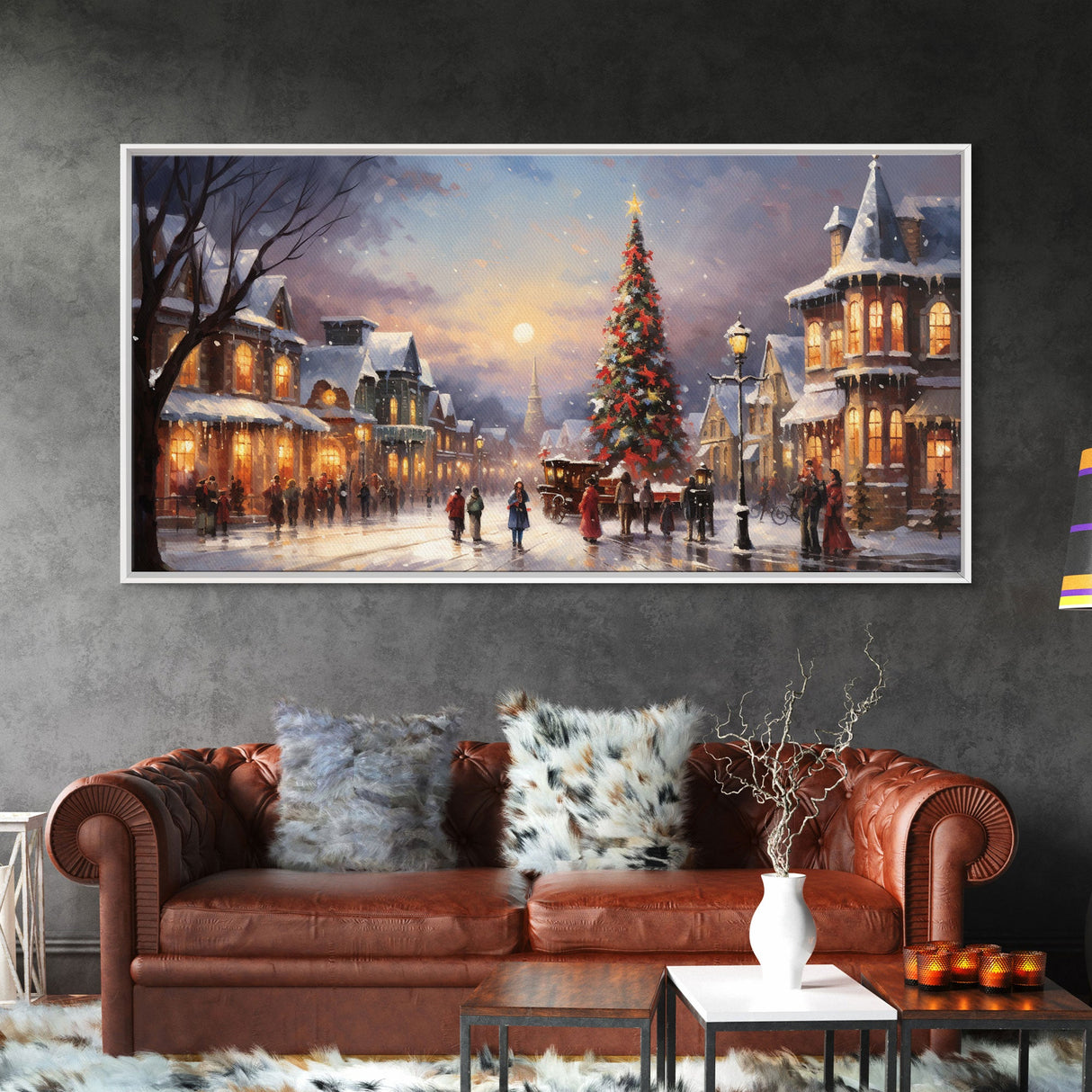 Christmas Tree In The Town Square - Winter Art - Christmas Gift Idea - Framed Canvas Print - Winter Wall Decor, Winter Print Christmas Decor