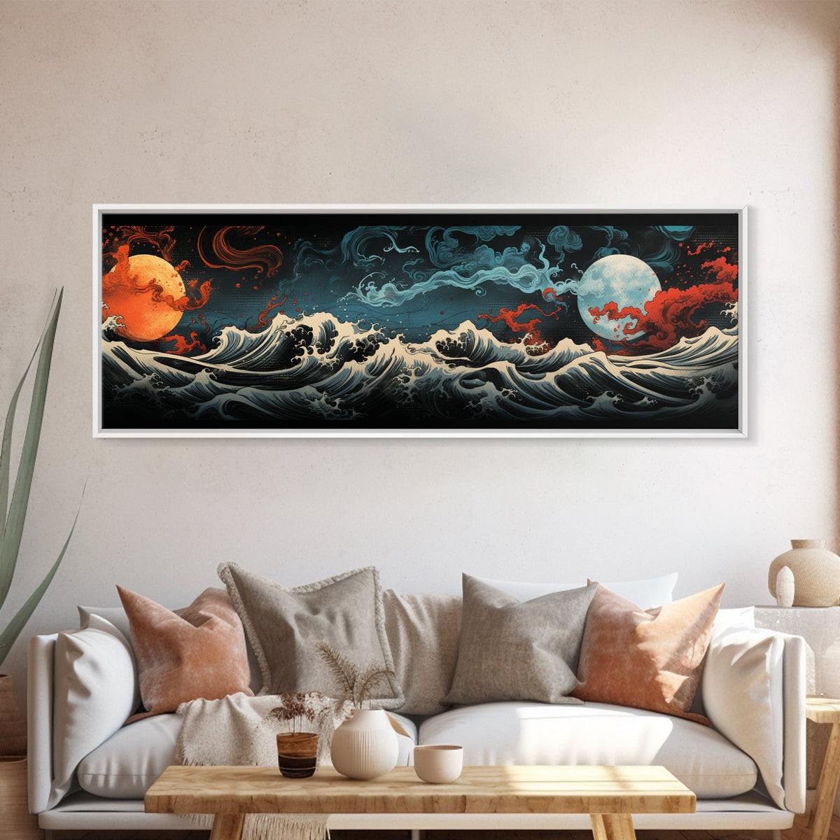 Hokusai Inspired Wall Art, Framed Canvas Print, Japanese Inspired Wall Art, Gift For Him, Minimalist Art, Wall Decor