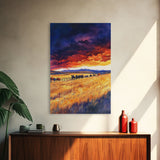The Cattle Drive At Sunset, Framed Canvas Print, Autumn Decor, Beautiful Sunset Wall Art Painting