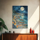 Japanese Paper Lamps Framed Canvas Print, Isamu Noguchi Akari Latern Festival, Christmas Decor