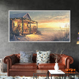 Christmas beach house decor, coastal holiday home art, seaside Christmas wall art, festive beach house print, framed canvas print