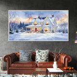 Cozy Winter House with Snowy Landscape, Christmas Decor, Framed Canvas Print, Farmhouse Christmas Decor, Seasonal Wall Art, Gift Idea