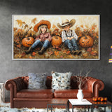 Framed Canvas Print Cowboy On Horse Overlooking Fall Mountain Peaks Western Horse Rider Autumn Scenic Wall Art Fall Colors