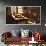 Cozy Kitchen Framed Canvas Print Autumn Fireplace Rustic Home Decor Seasonal Fall Art Large Wall Art Gift for Thanksgiving Decor