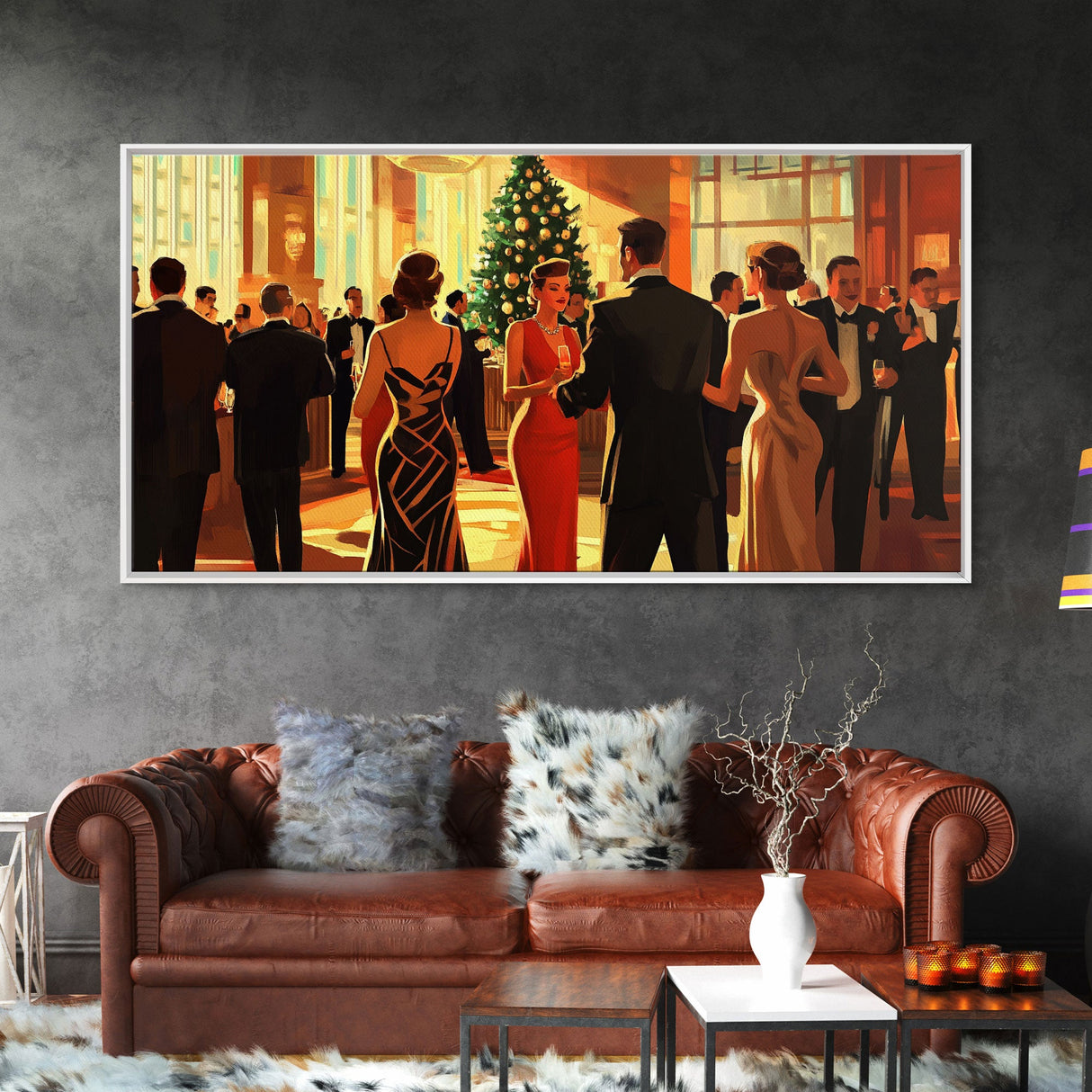 Vintage Christmas Shopping Framed Canvas Print, Retro Holiday Decor, Christmas Tree Scene Art, Vintage Christmas Home Decor, Best Gift Idea