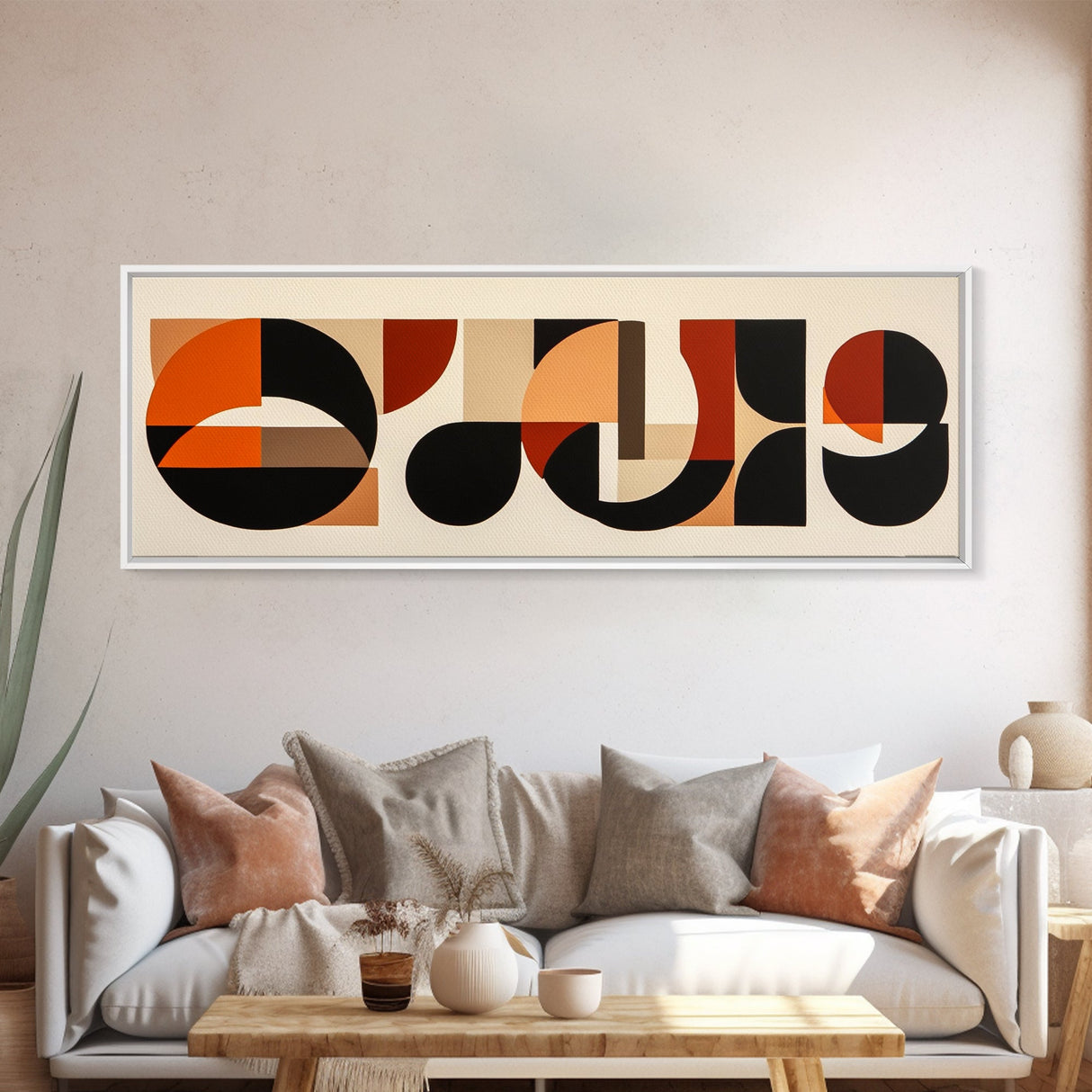 Neutral Wall Art, Earth Tones Mid-century Modern Inspired Geometric Patterns Wall Art, Home Decor, Above Bed Or Sofa Panoramic