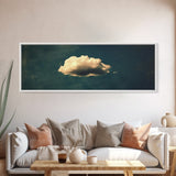 The Lonely Cloud - Framed Canvas Print - Vintage Moody Cloud Wall Art - Single Cloud In A Blue Sky - Vintage Above Bed Boho Art