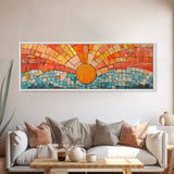 Panoramic Print - Sunset Mosaic Canvas Print - Wood Framed Wall Art - Horizontal Abstract Art - Large Wide Wall Art - Above Bed Decor Framed Canvas