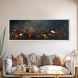 Wildflowers On A Stormy Day, Framed Canvas Print, Panoramic Wall Art, Moody Muted Decor, Above Sofa Or Couch Oversized Art