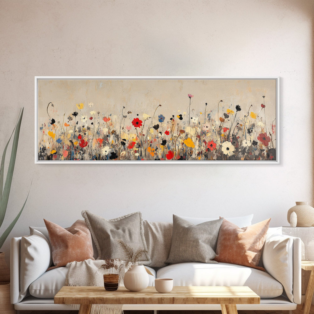 Muted Wild Flowers On White Background, Framed Canvas Print, Mother's Day Gift Idea, Wood Frame, Rustic Art, Farmhouse Decor, Boho Art