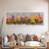 Rustic Wildflower Print, Wood Framed Canvas Art, Wild Flowers Oil Painting Print, Boho Style Minimalist Decor, Farmhouse Art