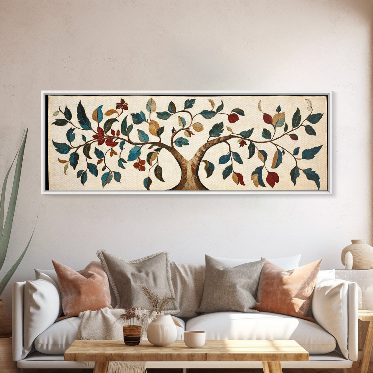 Textile Tree Print - "The Giving Tree" - Framed Canvas Print - Boho Style Wall Art