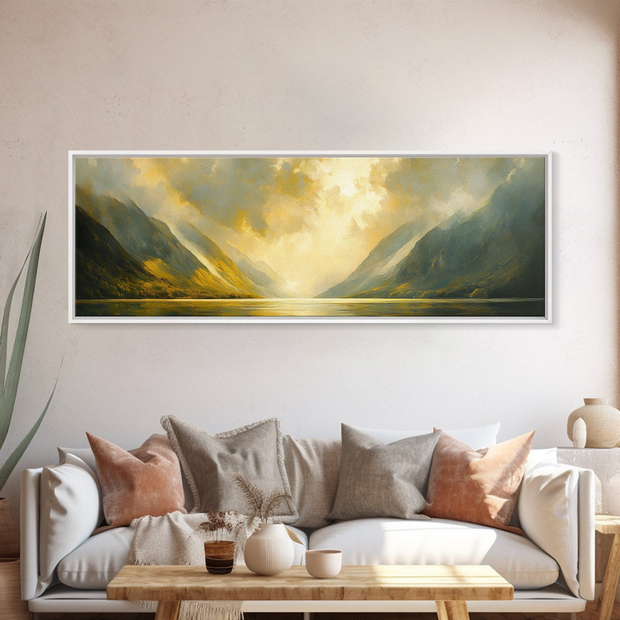 Sunset In The Valley, Framed Canvas Print, Oil Painting Landscape, Original Artwork, Wide Horizontal Art, Above Sofa Modern Art, Moody Decor