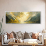 Sunset In The Valley, Framed Canvas Print, Oil Painting Landscape, Original Artwork, Wide Horizontal Art, Above Sofa Modern Art, Moody Decor