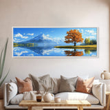 Large Framed Landscape Art | Reflections In The Lake | Panoramic Landscape Painting Framed Canvas Print | Canvas Wall Art