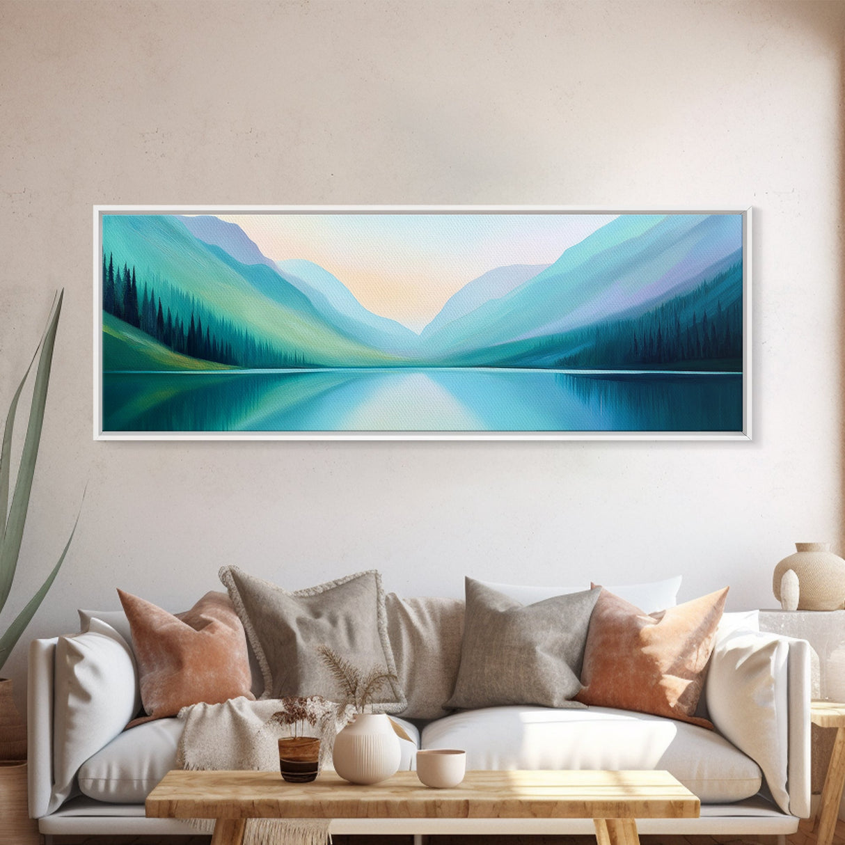Emerald Green Landscape Painting Print, Framed Canvas Print, Original Artwork, Oil Painting Print, Landscape Wall Art, Panoramic Landscape