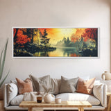 Dark and Moody Landscape, Sunset in the Valley, Framed Canvas Print, Original Artwork Gift Idea, Horizontal Print, Above Sofa, Lake House Decor, Lake Art