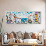 Italian Seaside Impasto Style Canvas Print, Retro Home Decor, Pastel Colors, Italy Wall Art, European Vacation Wall Art Gift
