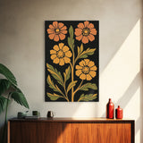 Abstract Geometric Flowers, Minimalist Botanical Floral Canvas Wall Art Print, Mid Century Modern Boho Decor, Neutral Subdued Flower Art