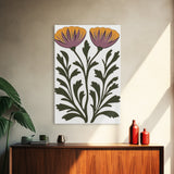 Abstract Botanical Wall Art, Framed Canvas Print, Purple Flowers on White Background