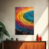 Rainbow Tree Rings, Retro Style Canvas Print, Colorful Rustic Wall Art For Living Room