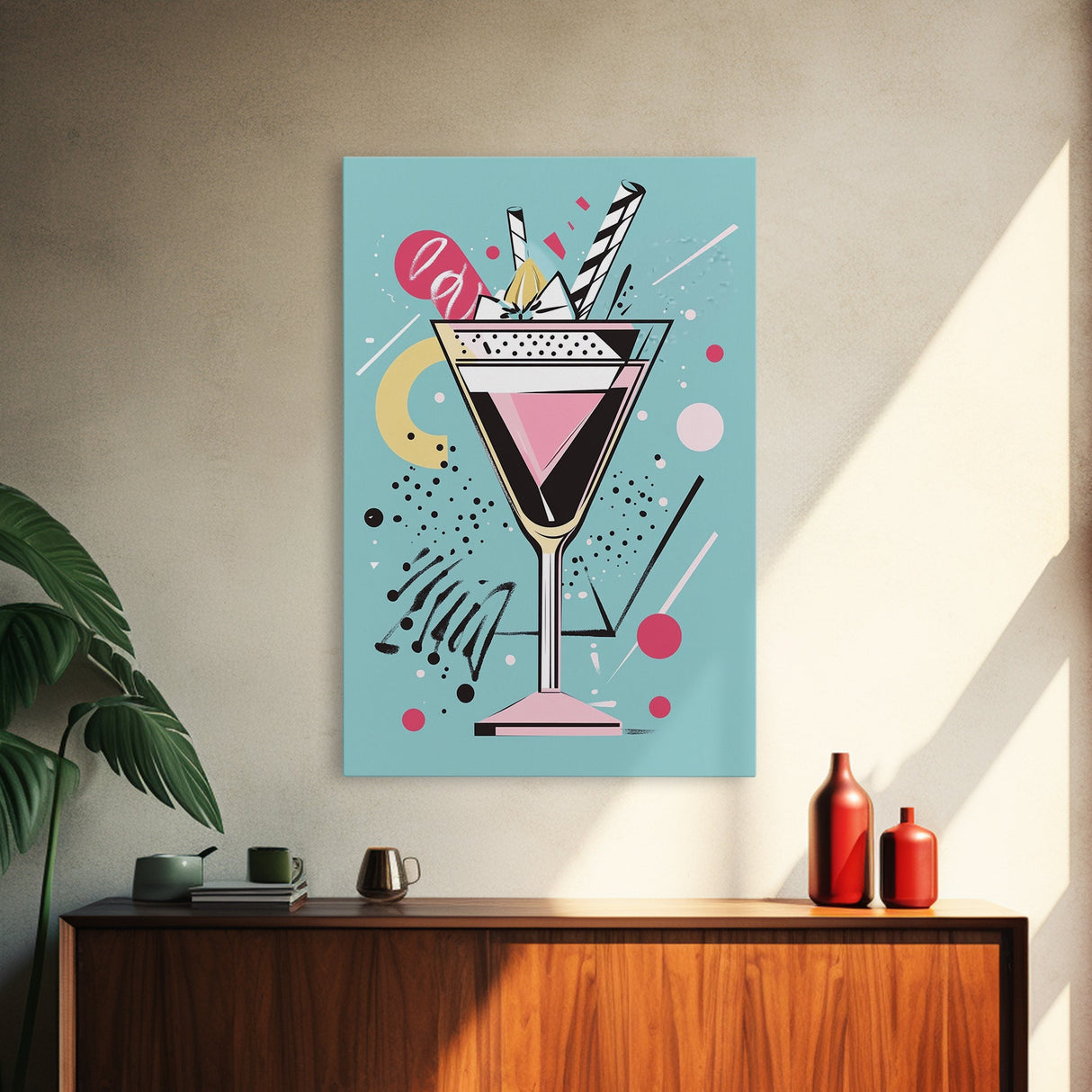 Preppy Martini Print, Framed Canvas Wall Art, Wedding Gift, Preppy Dorm Room Decor, Trendy Wall Art