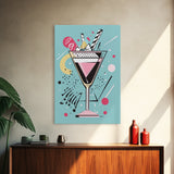 Preppy Martini Print, Framed Canvas Wall Art, Wedding Gift, Preppy Dorm Room Decor, Trendy Wall Art