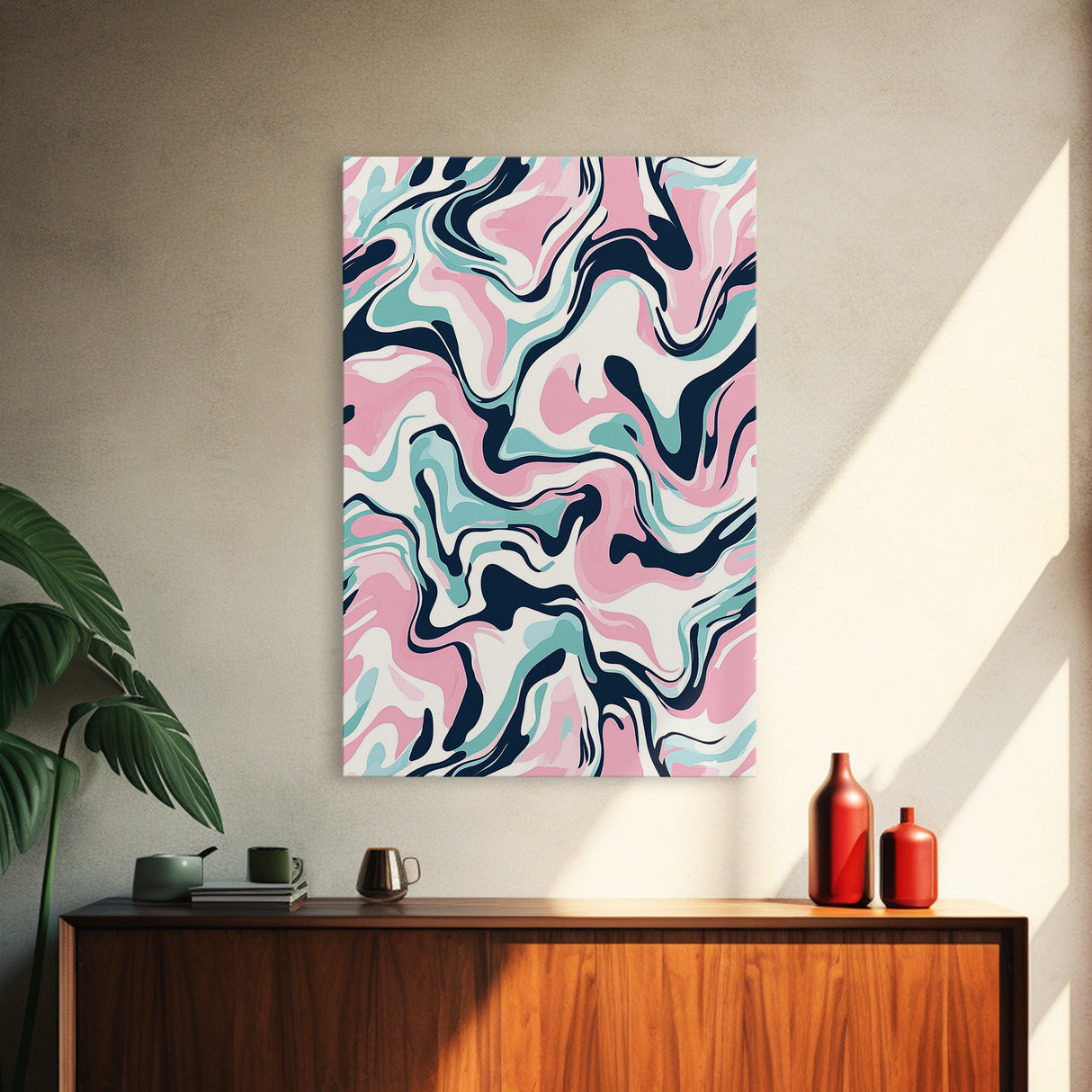 Pink, Black and Turquoise Preppy Wall Art Canvas Print, Girl's Dorm Room Wall Art, Abstract Print, Gift For Mom, Gift For Her