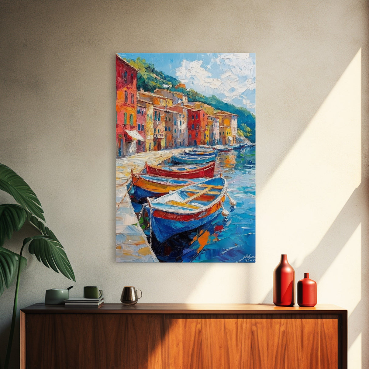 Gondolas at Sunset Framed Canvas Print - Boho Home Decor - Italy Painting - Italian Style Decor - Original Oil Painting Print
