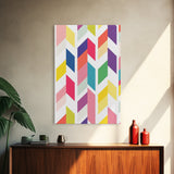 Mid-Century Modern Chevrons Framed Canvas Print Pastel Colors Modern Art Watercolor Painting Print Minimalist Art