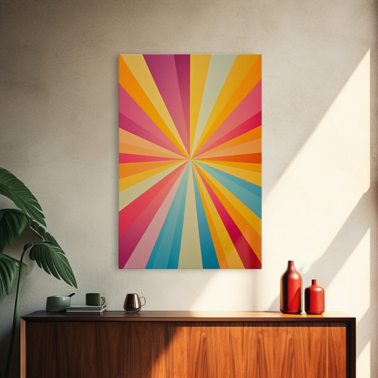 Mid Century Star Burst Canvas Print, Art Print, Retro Style Pastel Spiral Art, Modern Art, Modern Abstract Art Print, Wall Hangings