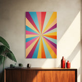 Quill Grey, Saffro Yellow, Rouge and Turquoise Mid Century Modern Wall Art, Star Burst Light Speed Tunnel, Boho Abstract Home Decor