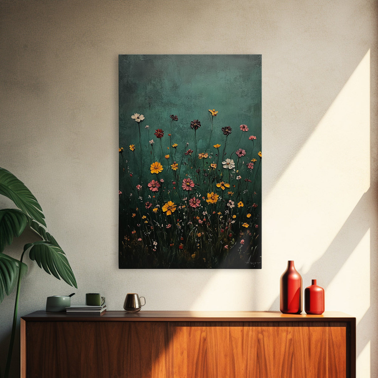 Wood Framed Wildflower Floral Print Minimalist Modern Boho Wall Art Bedroom Decor Botanical Floral Wild Flower Canvas Print