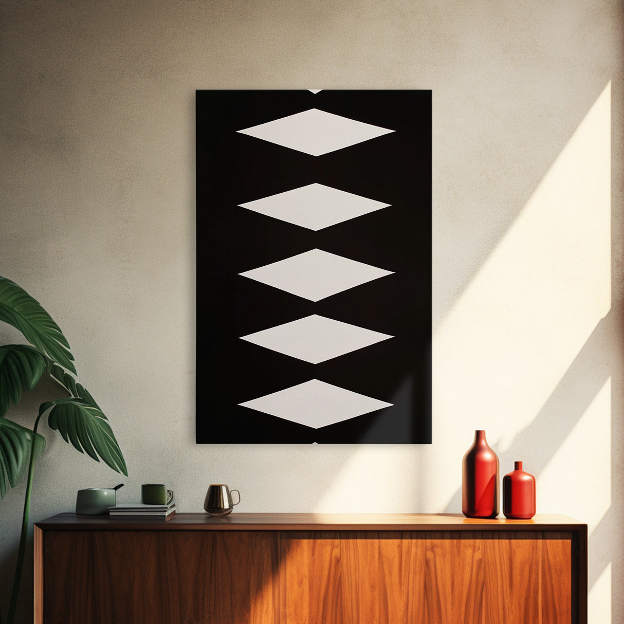 White Diamonds Geometric Aztec Terracota Canvas Print, Modern Farmhouse, Southwestern Art, Arizona Art, Black and White Wall Art