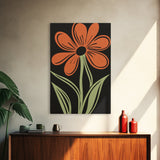 Orange Daisy with Black Background, Framed Canvas Print, Cute Floral Print, Botanical Minimalist Home Decor
